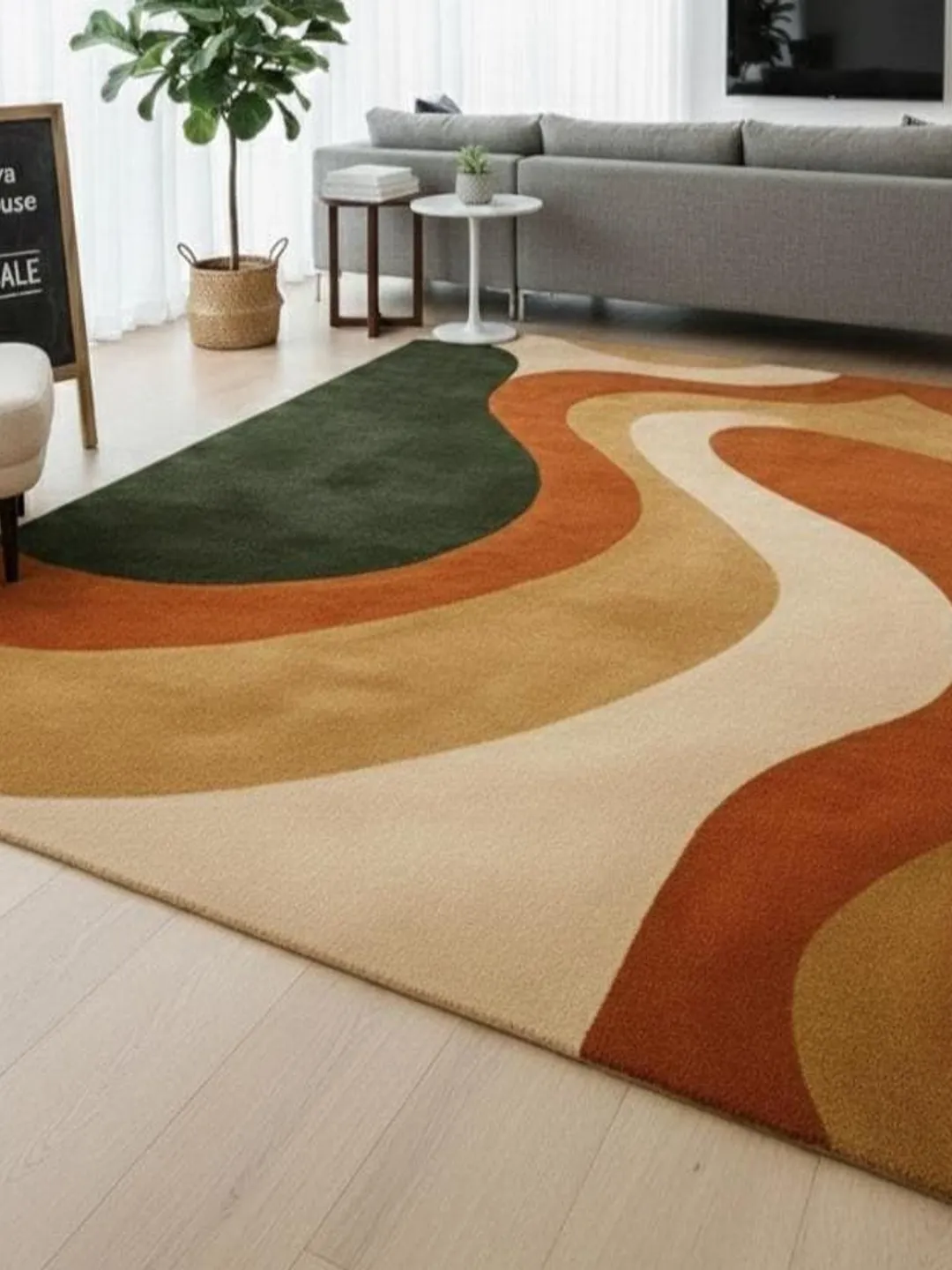 Hand-Tufted New Zealand Wool Rug • Retro Wavy Abstract Design