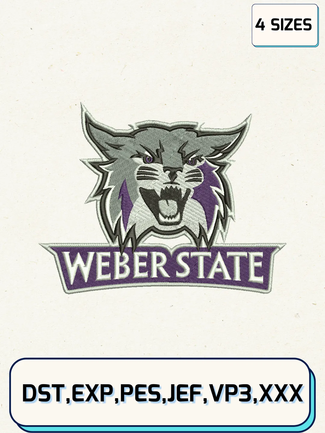 Weber State Logos Embroidery Design Files, NCAA Logos Embroidery Designs, Machine Embroidery Files, 4 Sizes