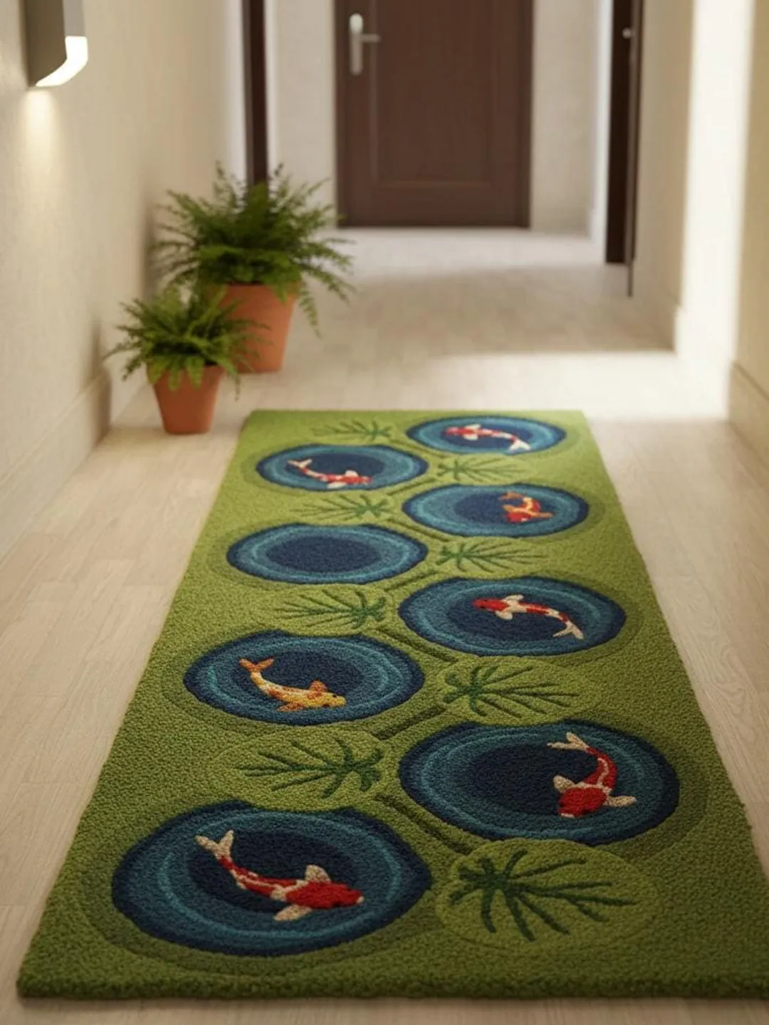 Koi Fish Lily Pad Runner Rug for Hallway, Entryway & Home Decor.
