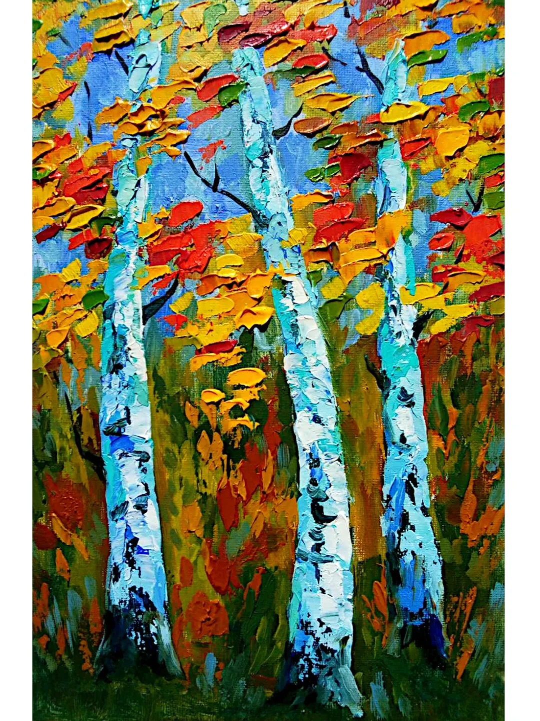 Birch Tree Painting Aspen Tree Original Art Fall Landscape Painting On Canvas Small Art Vermont 12"x 8" By Colibri Art