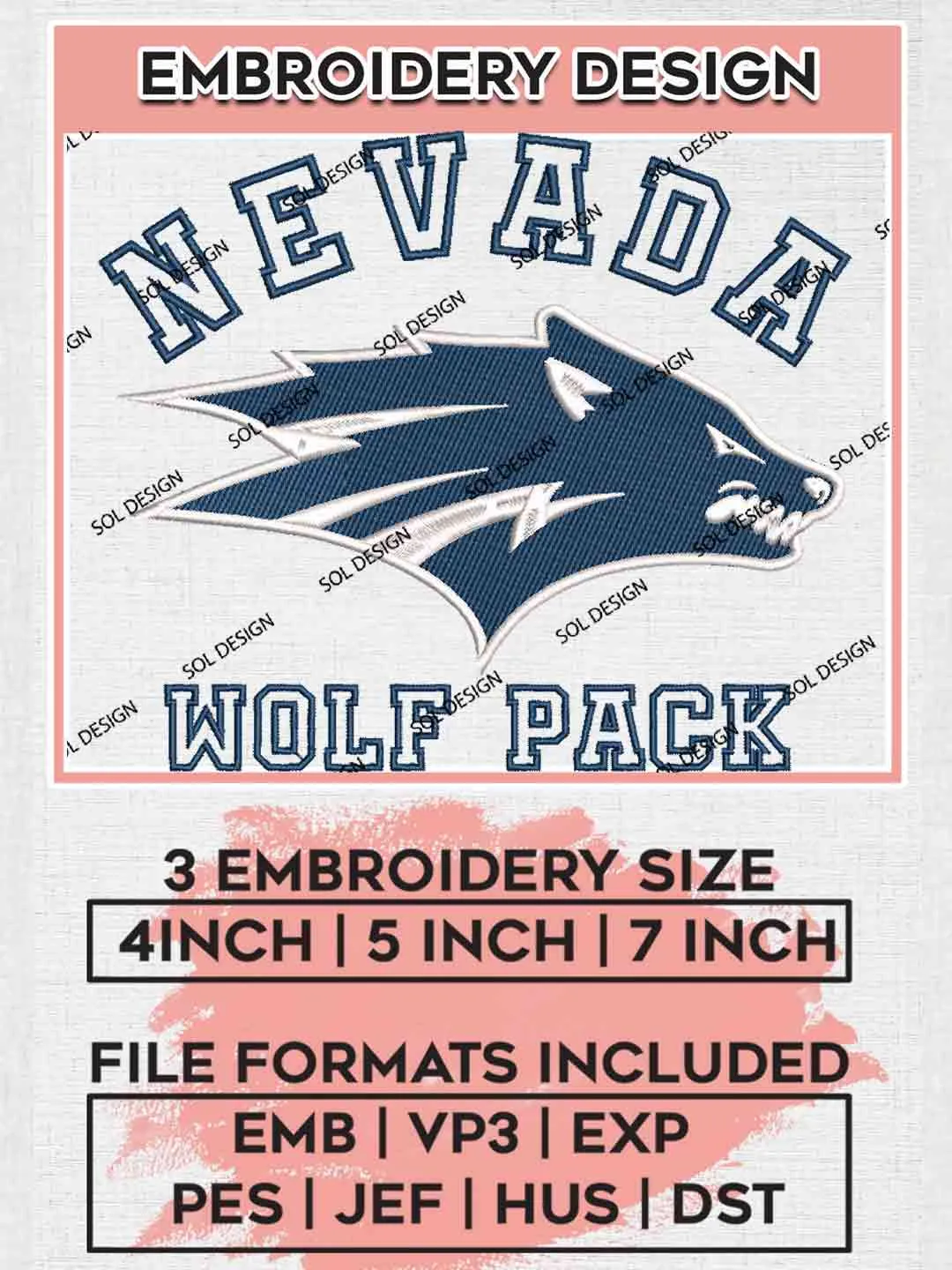 NCAA Nevada Wolf Pack Logo Embroidery Designs, NCAA Logo Embroidery files, NCAA Nevada Team, Machine embroidery designs, Instant Download