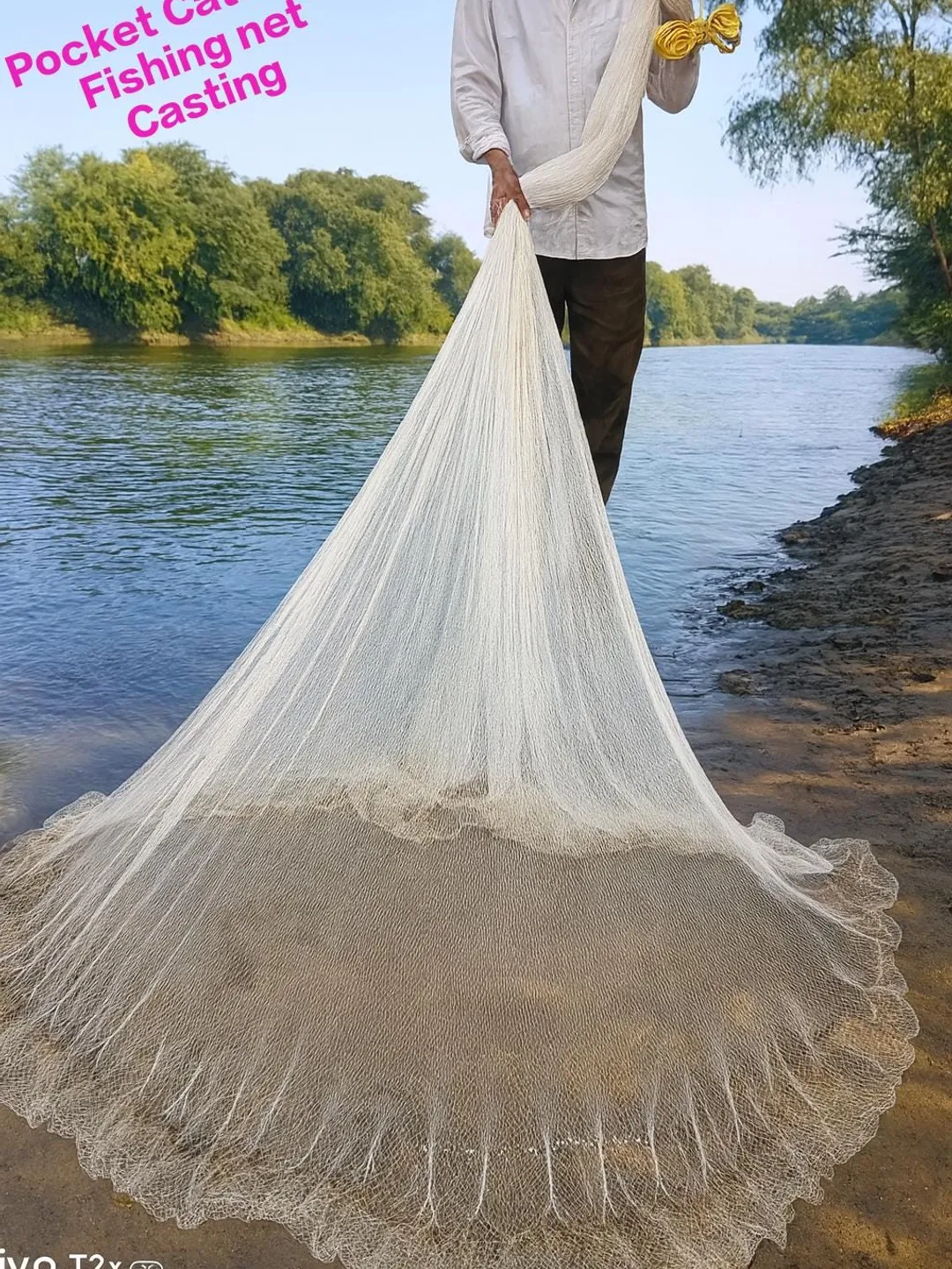 Handmade 7 ft Cast Fishing Net | 16mm Mesh, Metal Sinkers Handmade 7 ft Cast Fishing Net | 16mm Mesh, Metal Sinkers