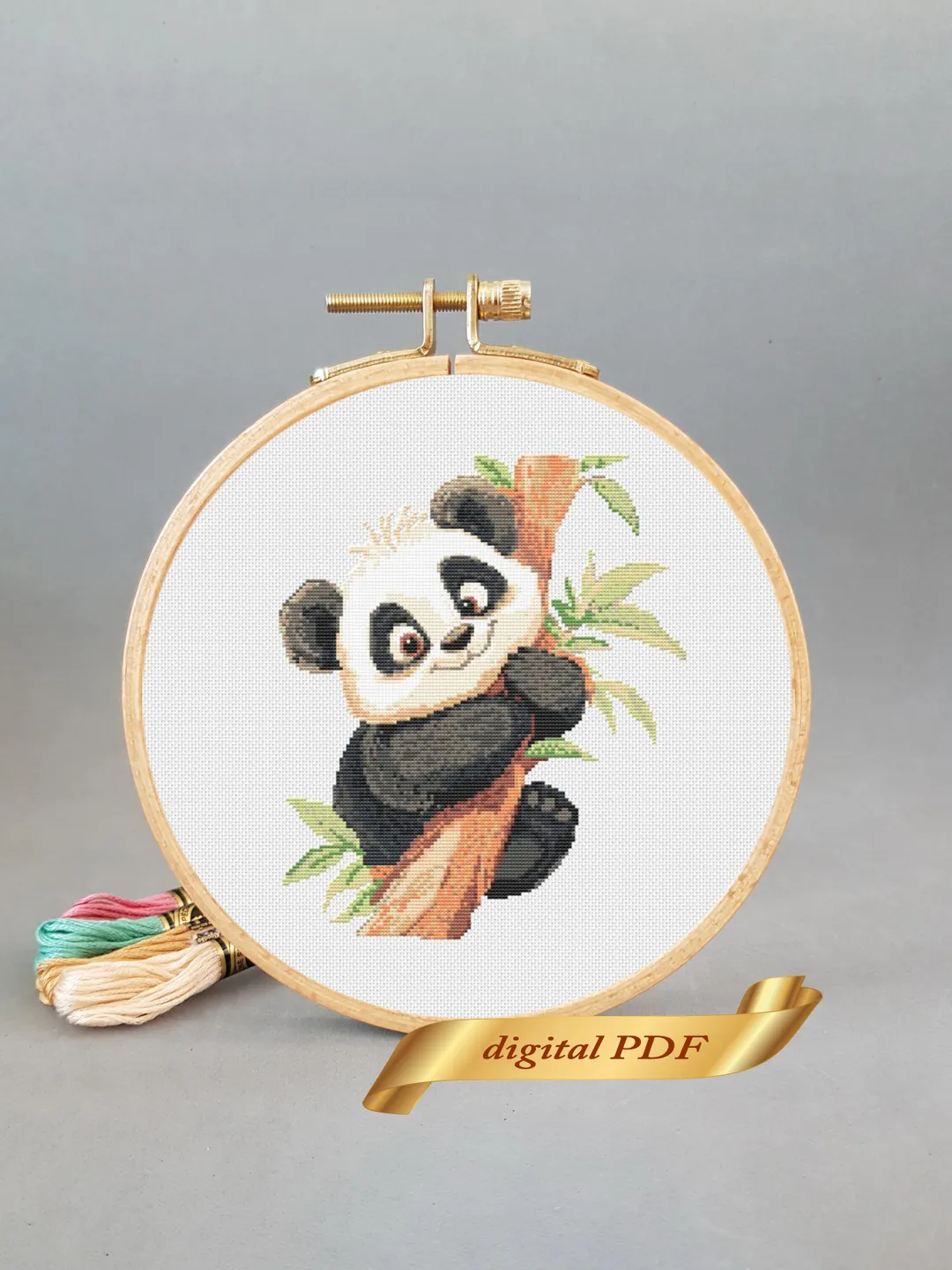 Panda cross stitch pattern pdf, easy embroidery DIY