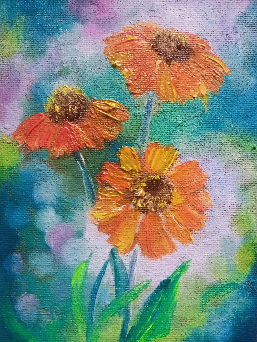 Oil painting original hand- painted orange blossoms, impasto