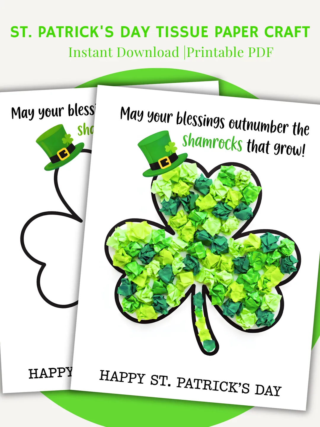 St. Patrick's Day Tissue Paper Craft, Patty's Day Shamrock Tear Art, St ...