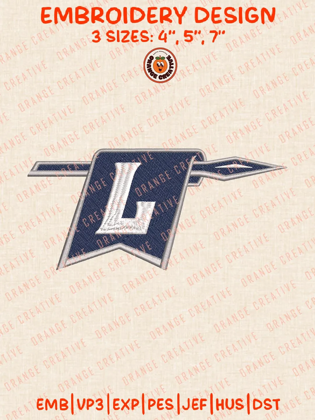 Longwood Lancers NCAA Embroidery Design, NCAA Team Logo Embroidery Design, Machine Embroidery Design File, 4 Sizes, Digital Download