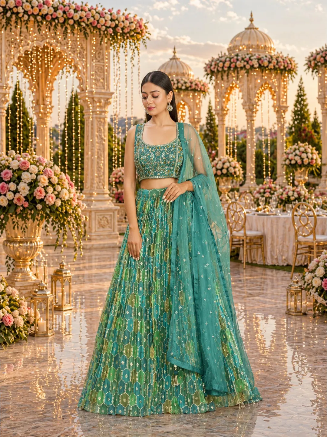 Mint Green Lehenga Choli Set Women: Sequin Embroidery Indian Wedding Wear Ready To Wear