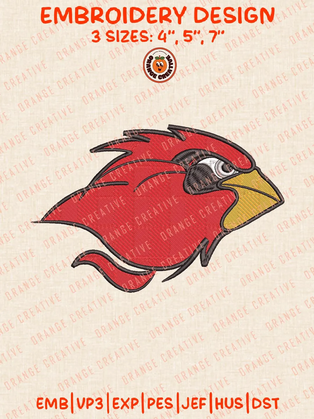 Lamar Cardinals Head Mascot Logo Embroidery Design Files, NCAA Logos Embroidery Designs, NCAA Machine Embroidery Files, 3 Sizes, Custom Sizes, Instant Download