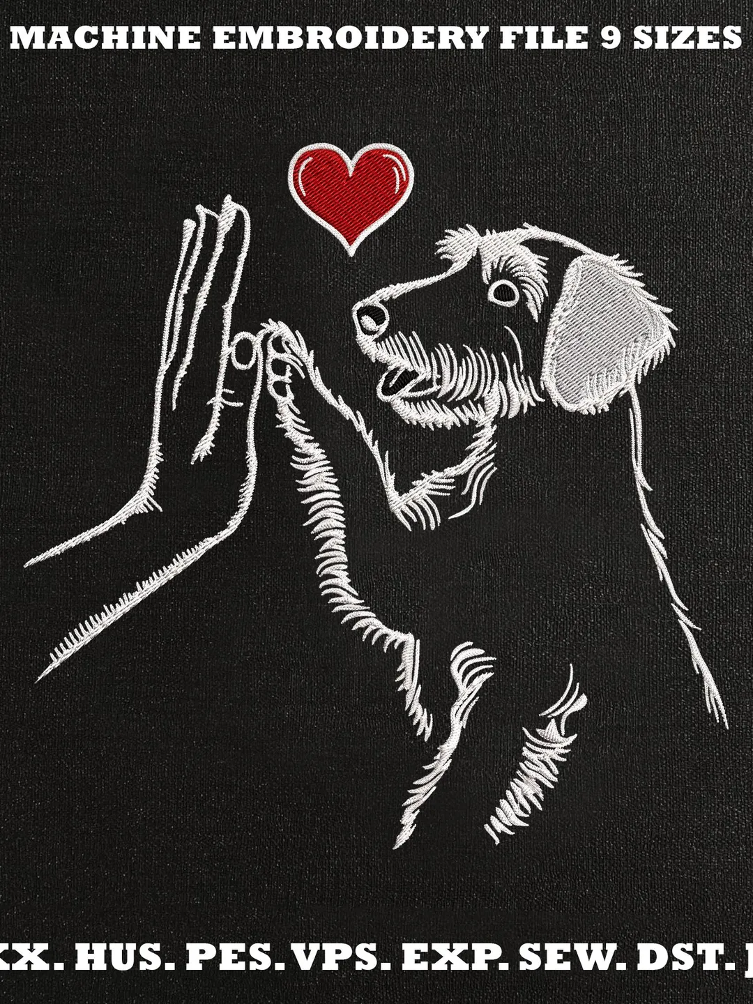Dog Love Embroidery Design, Dog High Five Embroidery File, Pet Lover Embroidery Pattern, Machine Embroidery, Digital Download
