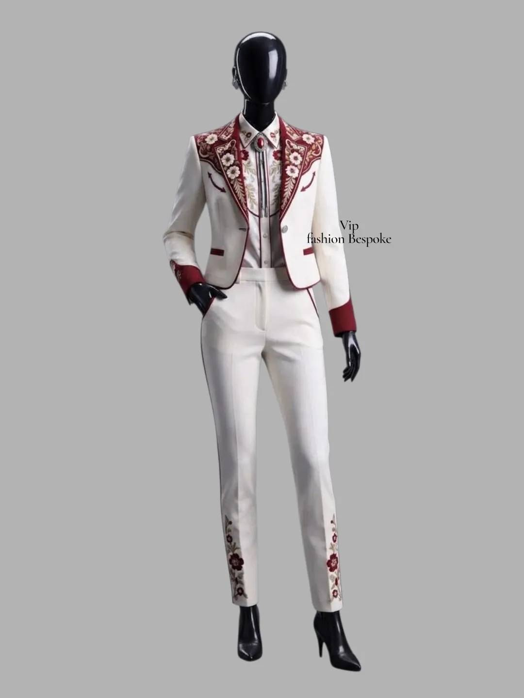Womens 2pc suit Luxury Embroidered Western Suit with Jacket & Trousers