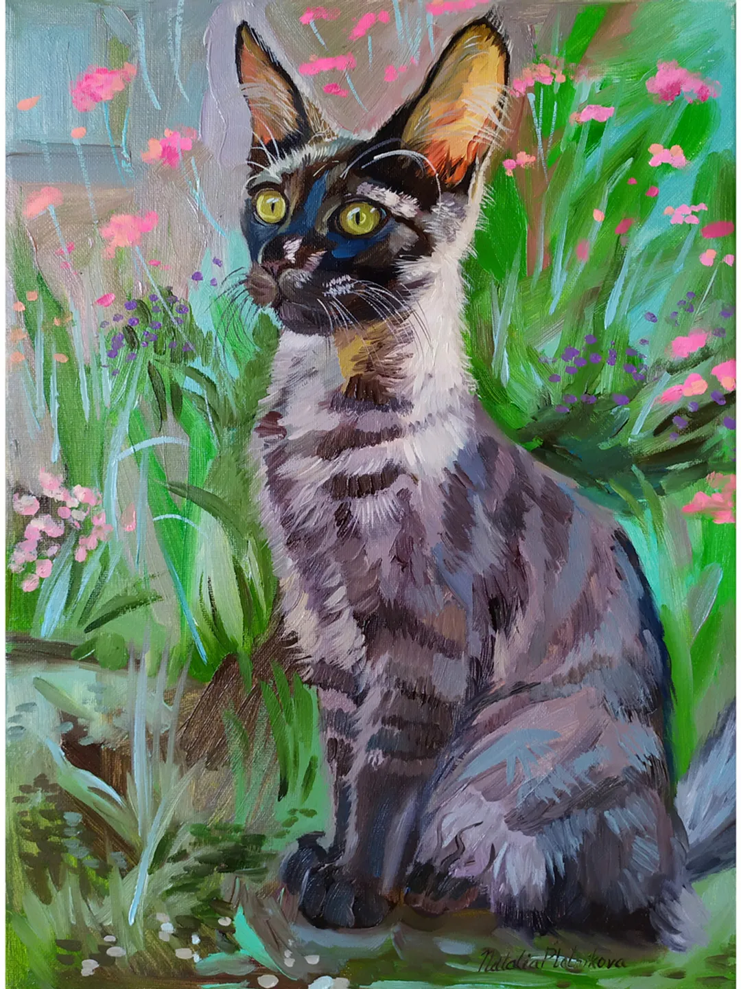 Maine Coon painting oil Animal Original Art Black Cat Artwork fine art Grey Pet canvas art by Natalia Plotnikova