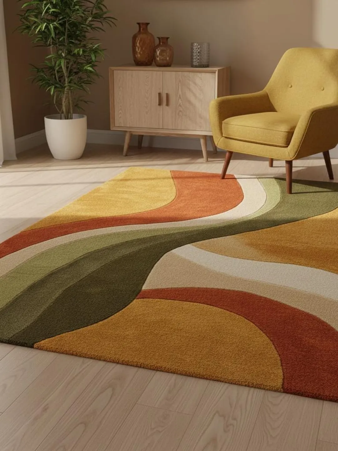 Abstract Wool Rug | Hand Tufted Sculptural Carpet | Retro Geometric 70s ...