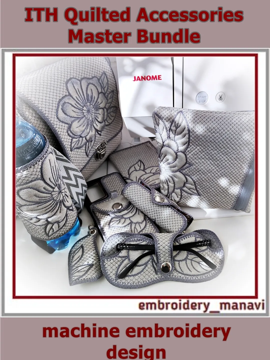 ITH Quilted Accessories Master Bundle Machine Embroidery Design Set - Geometry of Nature: Magnolia - Bag, Cosmetic Pouch, Phone Sleeve, Glasses Case, Passport Cover, Key Case, Bottle Holder, Charm