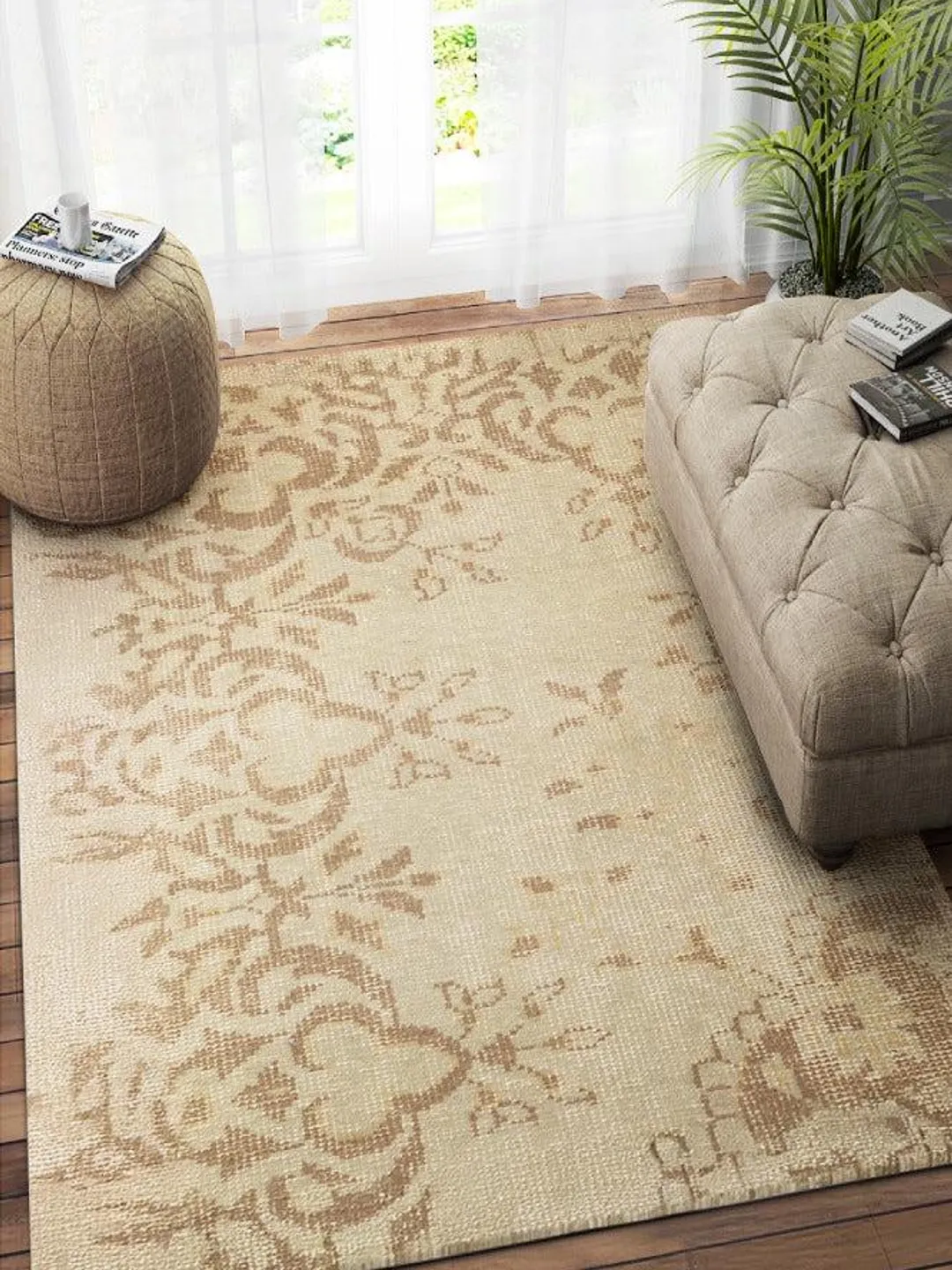 Handmade Knotted Oriental Beige & Brown Wool Area Rug