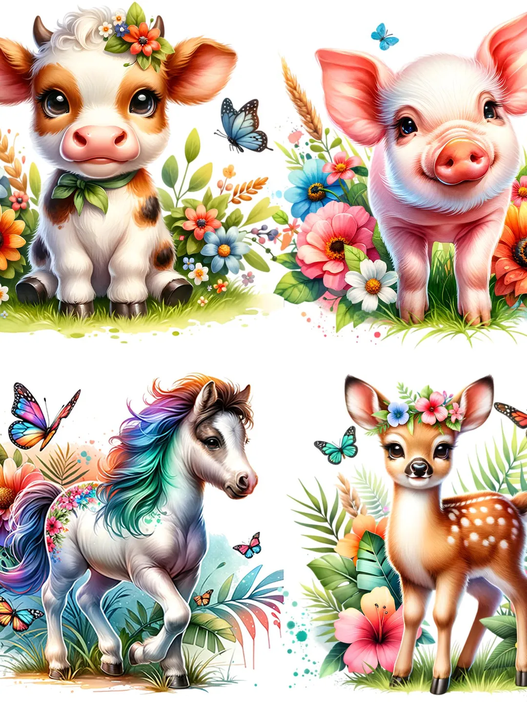 Watercolor Farm Animals Clipart: Baby Animal PNG Bundle (Digital ...