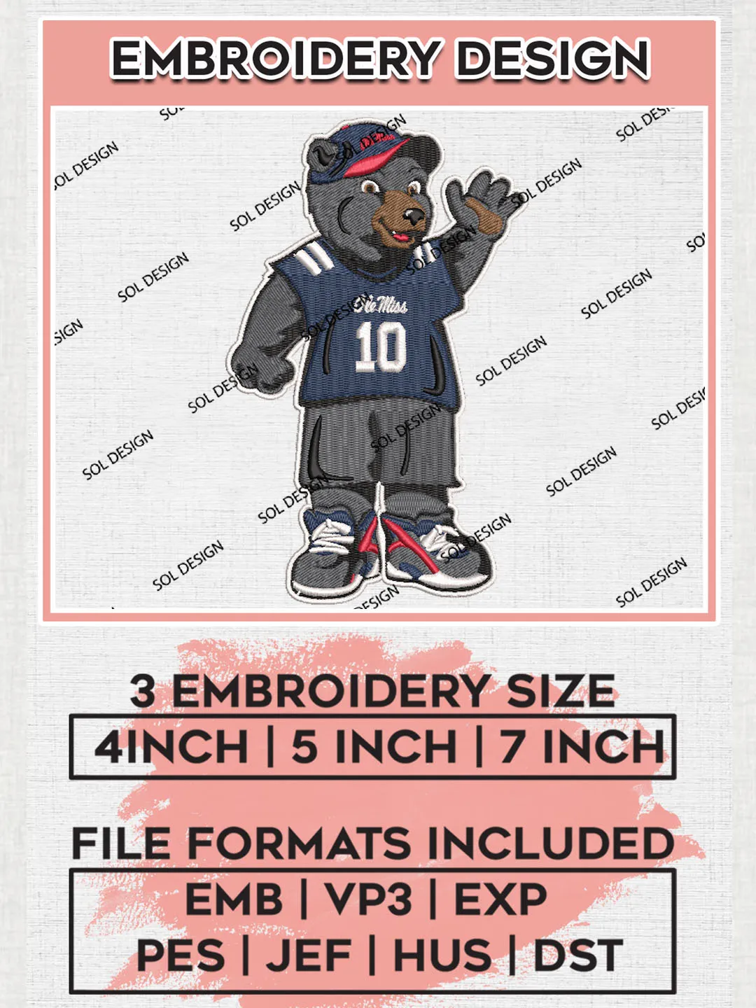 Ole Miss Rebels NCAA College Team Mascot Logo Embroidery Design Files, NCAA Ole Miss Rebels Machine Embroidery, NCAA Teams, 3 sizes, NCAA Machine embroidery designs, Digital Download