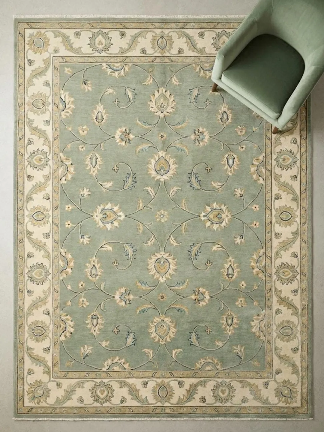 Sage Green Hand Knotted Oushak Rug, Muted Wool Area Rug, Authentic ...
