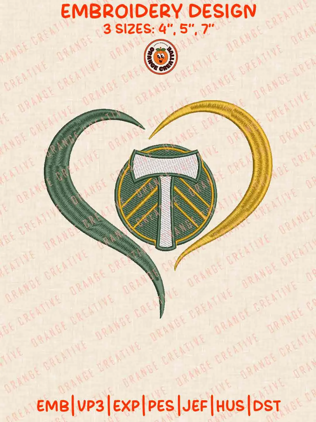 Portland Timbers Heart Logo Logo Embroidery Files, MLS Portland Timbers Logo Embroidery Designs, League Soccer Machine Embroidery Files, MLS Portland Timbers Team Machine Embroidery, 3 sizes, Digital Download