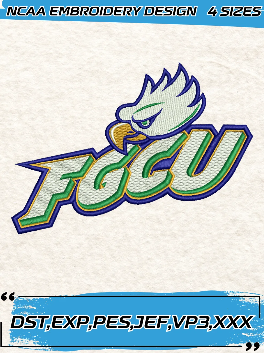 Florida Gulf Coast Eagles Logo Embroidery Design,NCAA Logo Embroidery Design,Machine Embroidery Design File,4 Sizes, Digital Download