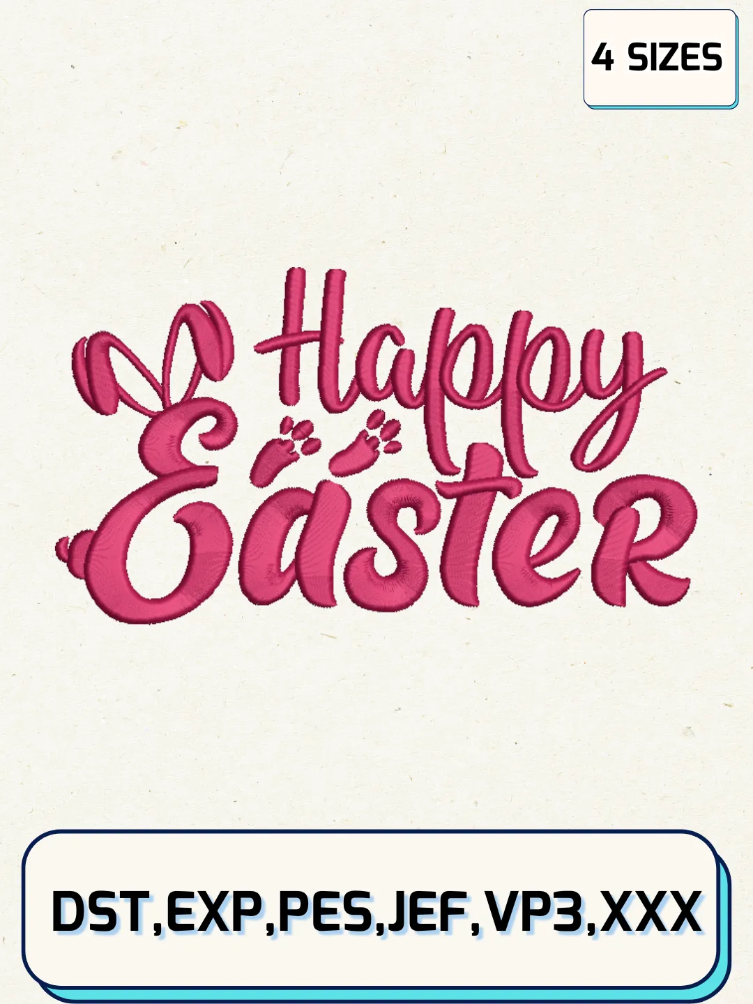 Happy Easter Embroidery Design Files, Easter Day Logos Embroidery Designs, Machine Embroidery Files, 4 Sizes