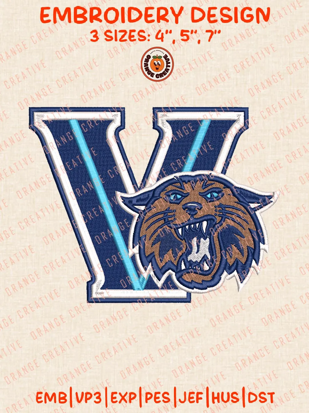 Villanova Wildcats NCAA Logos Embroidery Design Files, NCAA Logos Embroidery Designs, Machine Embroidery Files, 4 Sizes, Custom Sizes, Instant Download