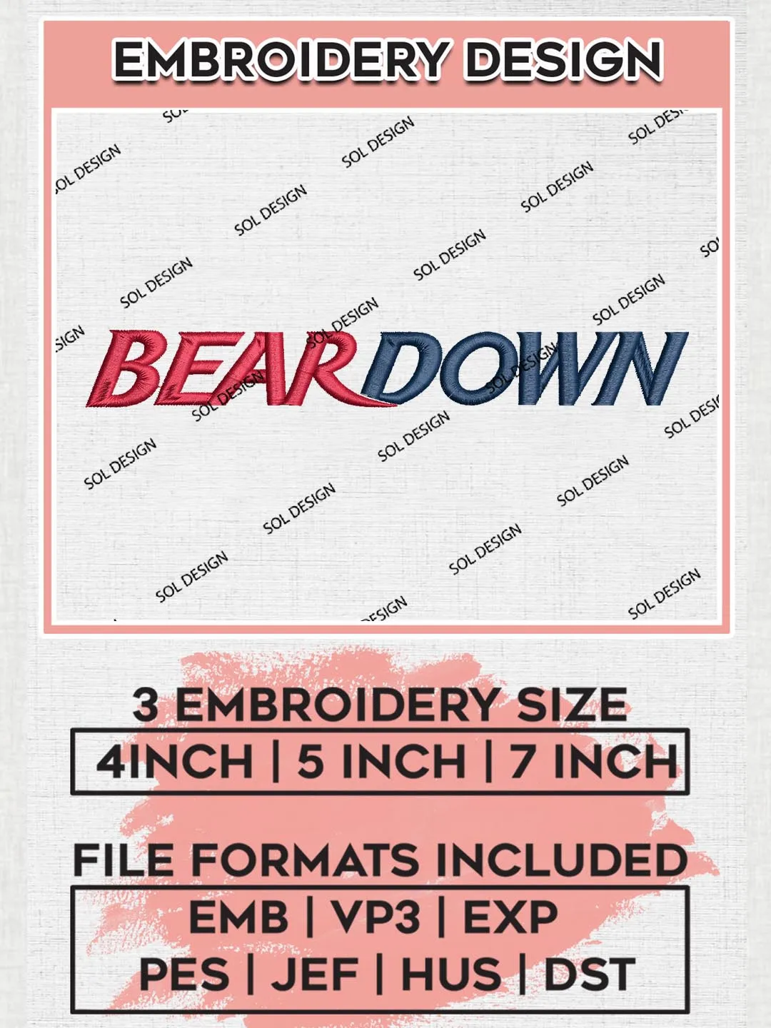 NCAA Beardown Team Logo Embroidery Design Files, NCAA Arizona Wildcats Machine Embroidery, NCAA Teams, 3 sizes, NCAA Machine embroidery designs, Digital Download