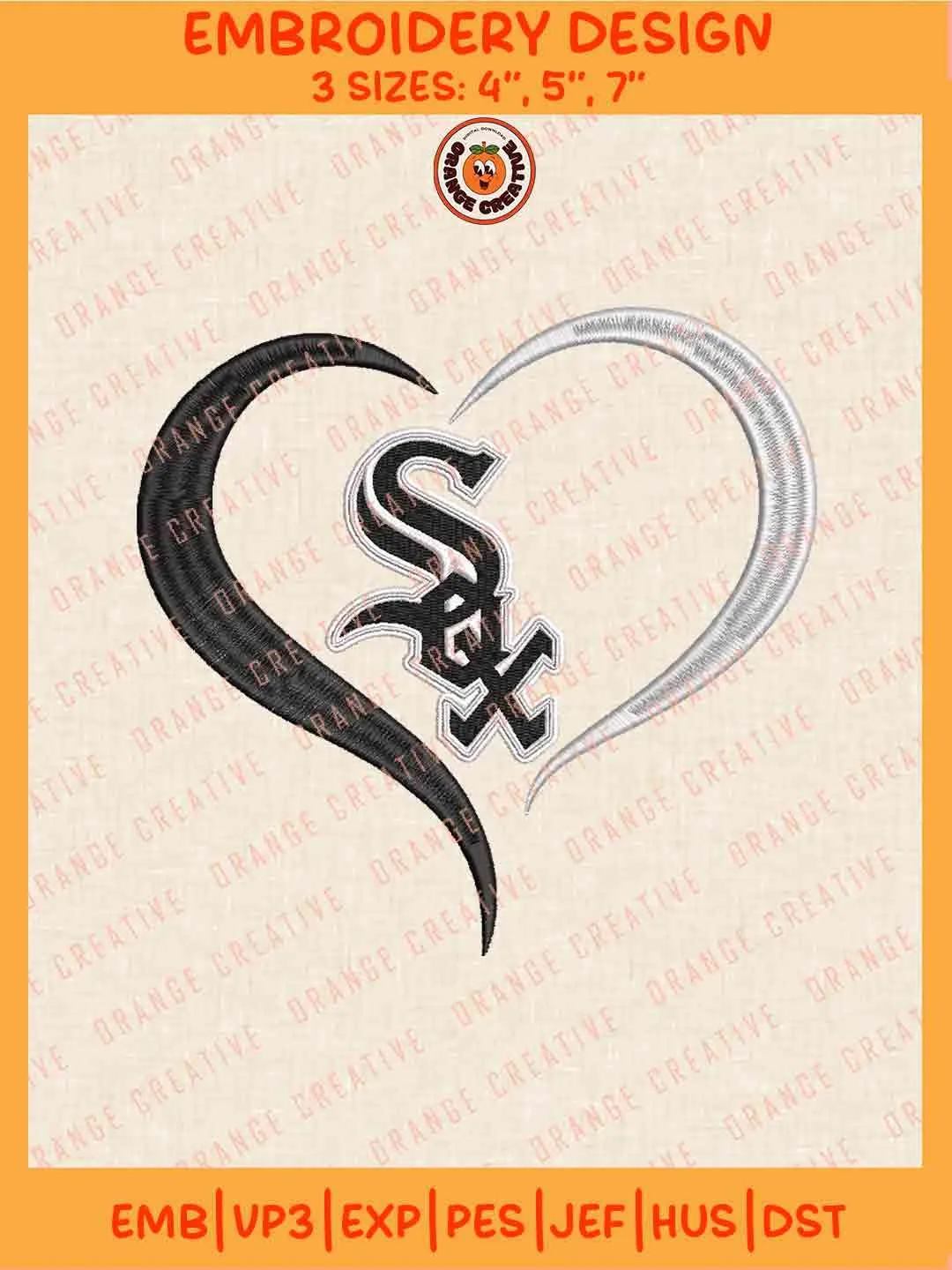MLB Chicago White Sox Team Heart Logo Embroidery Files, MLB White Sox Team Embroidery Designs, Baseball Team Team Machine Embroidery Files, MLB Machine Embroidery, Digital Download