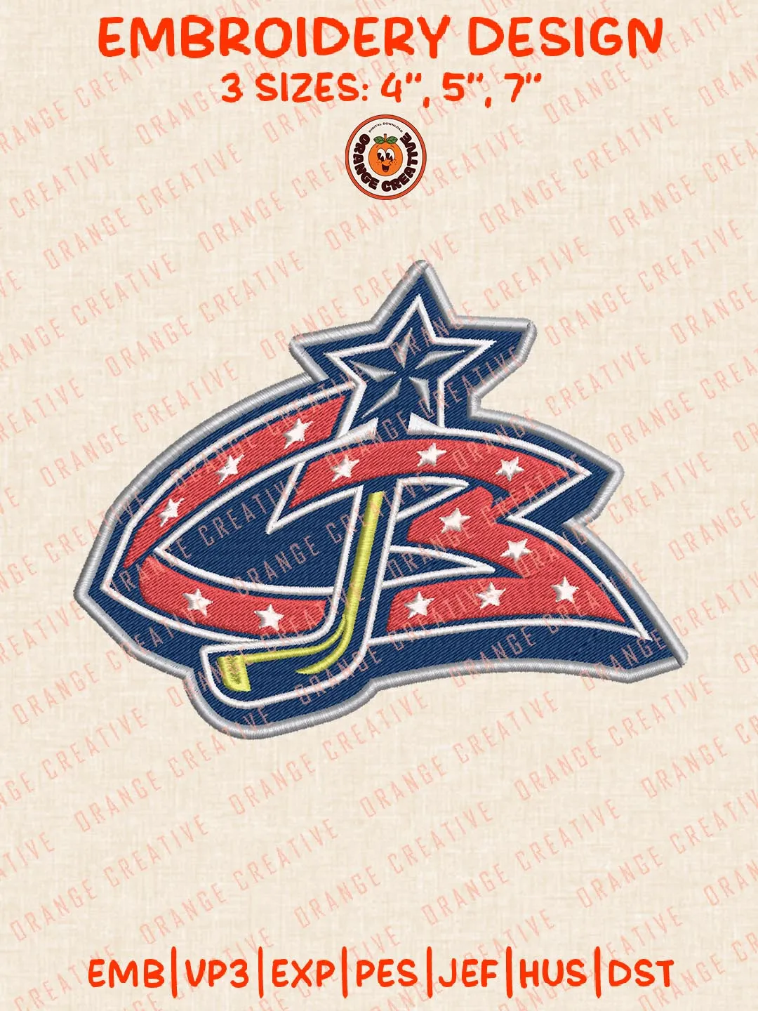 NHL Columbus Blue Jackets Logos Embroidery Designs, NHL Team Logo Embroidery Files, Machine Embroidery Design File, 4 Sizes, Custom Size, Digital Download
