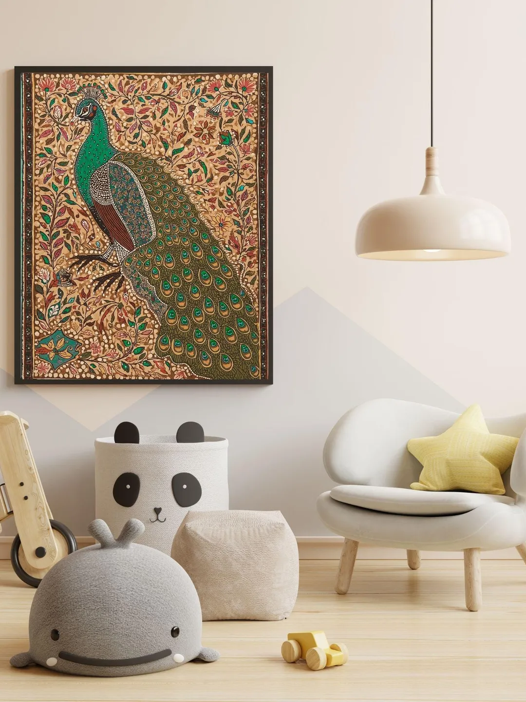 Madhubani Peacock wall print, Indian Folk art, Indian painting, bird prints
