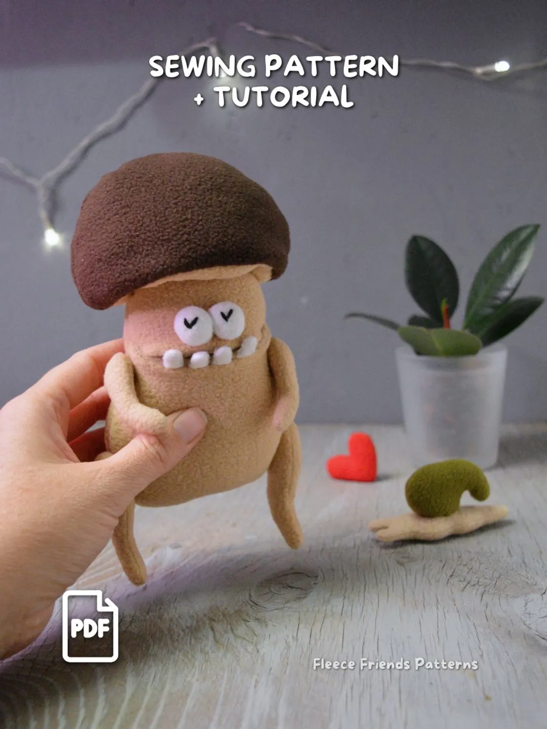 Forest Mushroom Sewing Pattern with Snail Friend, Plush Monster, Mouth Pocket PDF