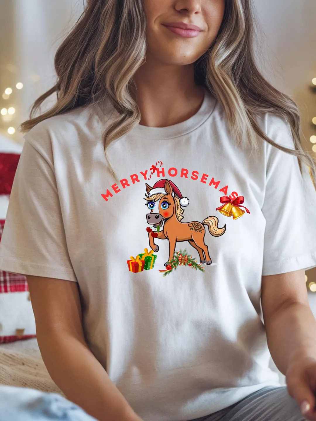Donkey T-Shirt with Yellow Mane and Merry Horsemas Design