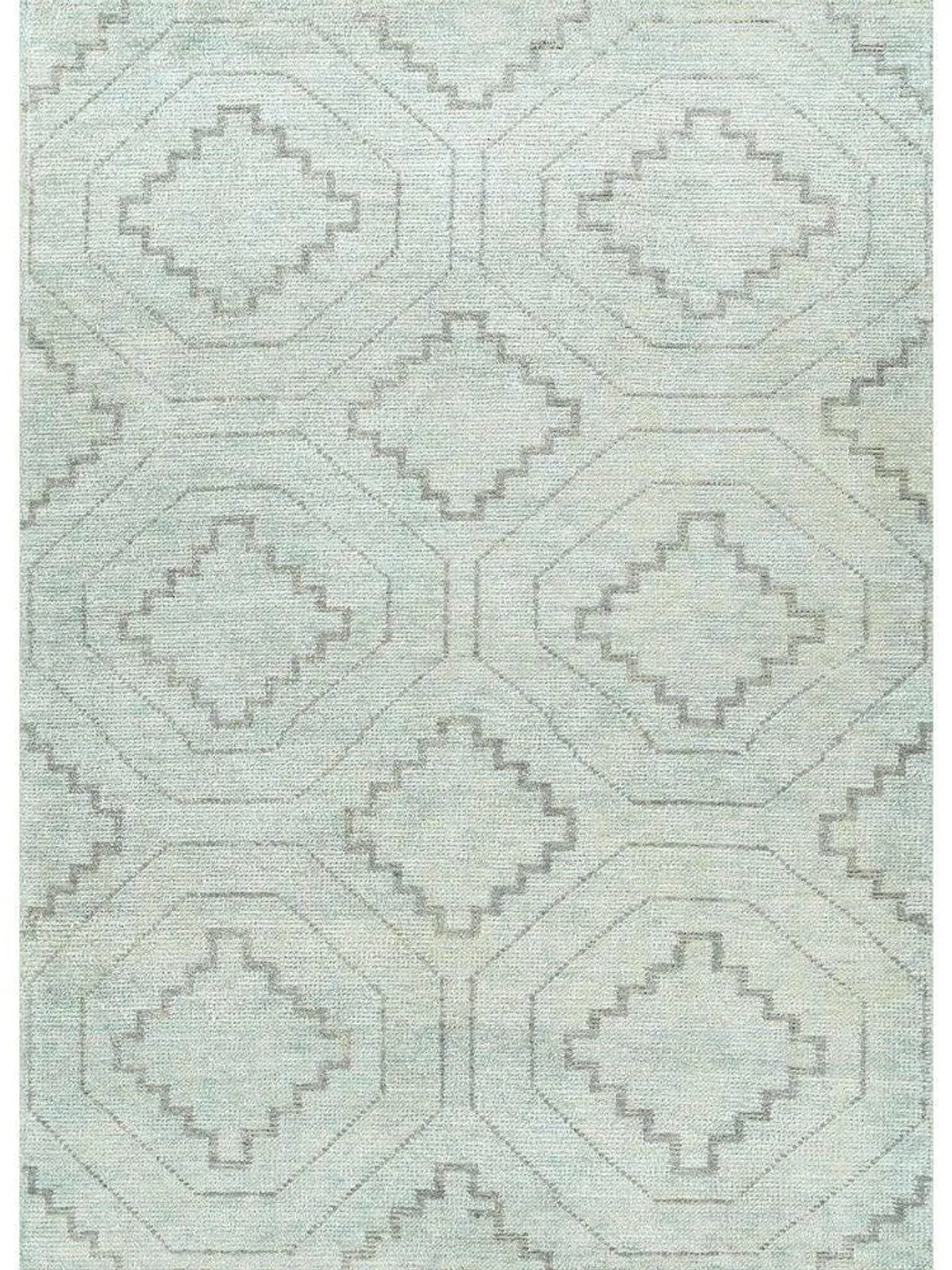 Handmade Knotted Light Blue Geometric Wool Area Rug