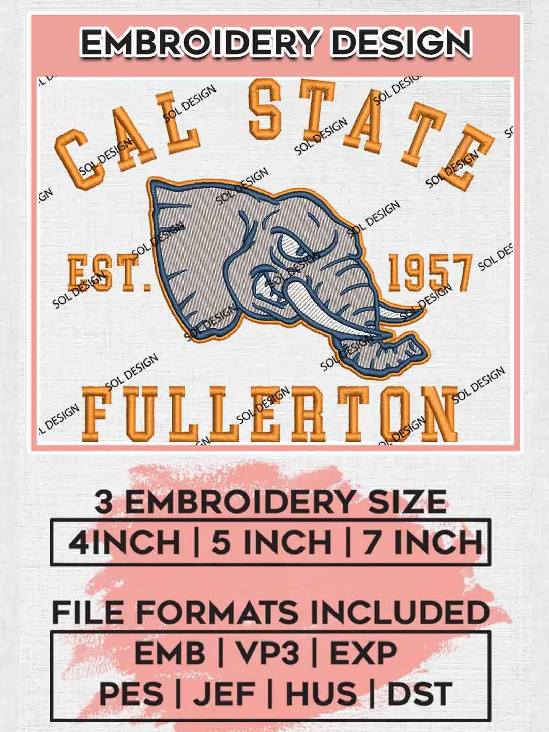 Cal State Fullerton Titan Est Embroidery Design, Football Embroidery files, Sport Machine embroidery files, 3 sizes, Instant Download