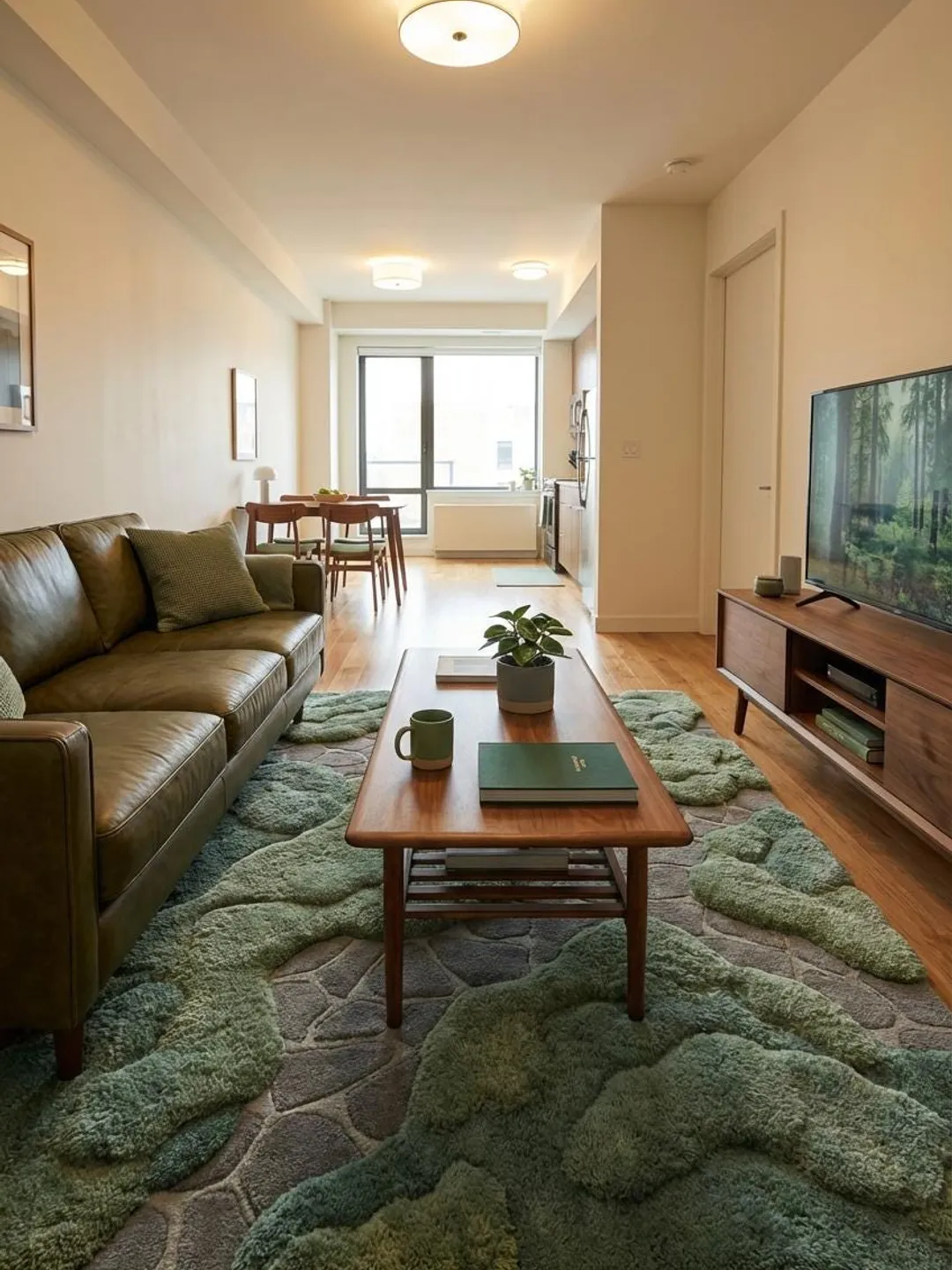 Hand Tufted Moss Green Rug, Organic Modern Textured Area Rug Decor
