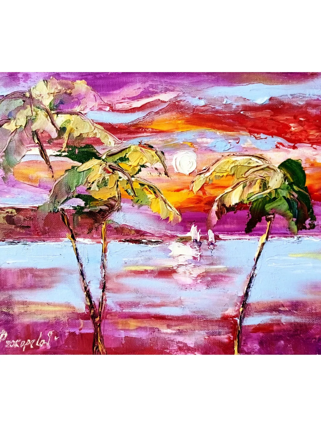 Hawaii Painting Palm Trees Original Art Seascape Impasto Oil Painting ...