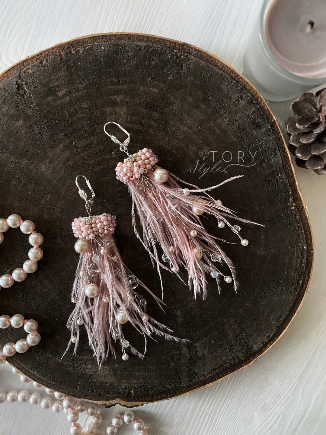 Pink Earrings, feather earrings,Long earrings, Ostrich feather earrings, wedding earrings,Dusty pink earrings, Earrings