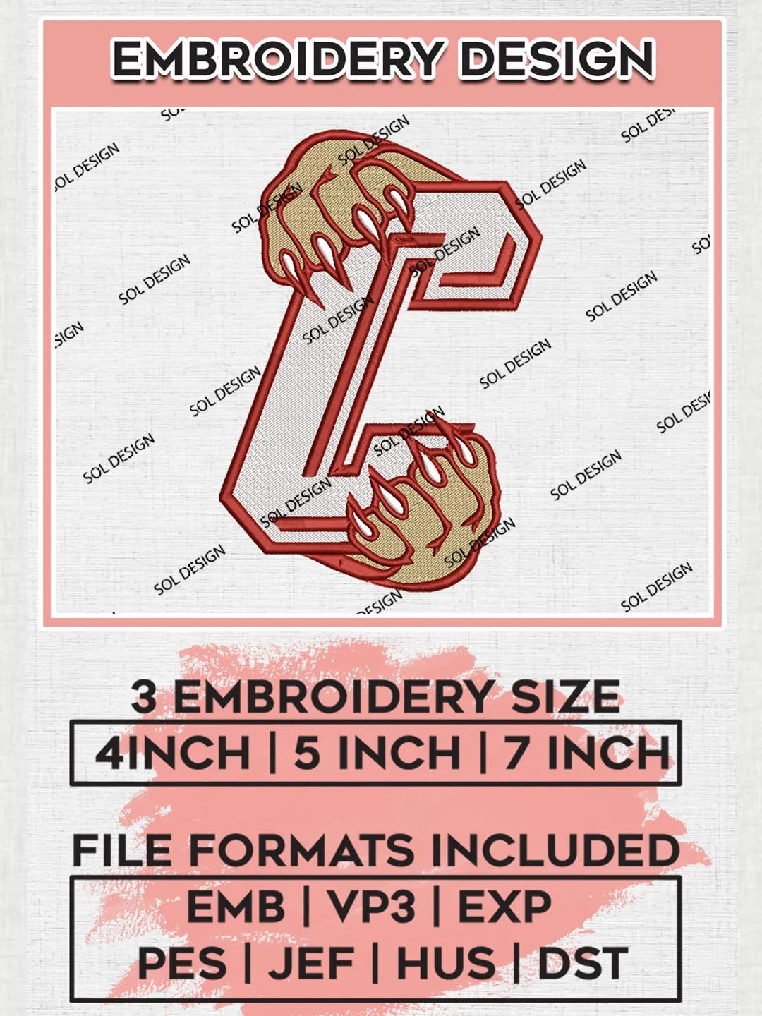 Charleston Cougars Football Team Logo Machine Embroidery Design, NCAA Charleston Cougars Team Design Design files, NCAA Team Embroidery Designs, NCAA Machine Embroidery Designs, Digital Download
