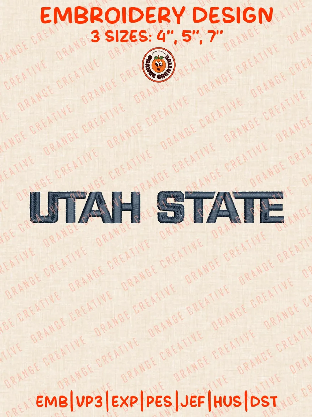 NCAA Utah State Text Embroidery Design, NCAA Utah State Aggies Team Logo Embroidery Design, Machine Embroidery Design File, 4 Sizes, Custom Size, Digital Download