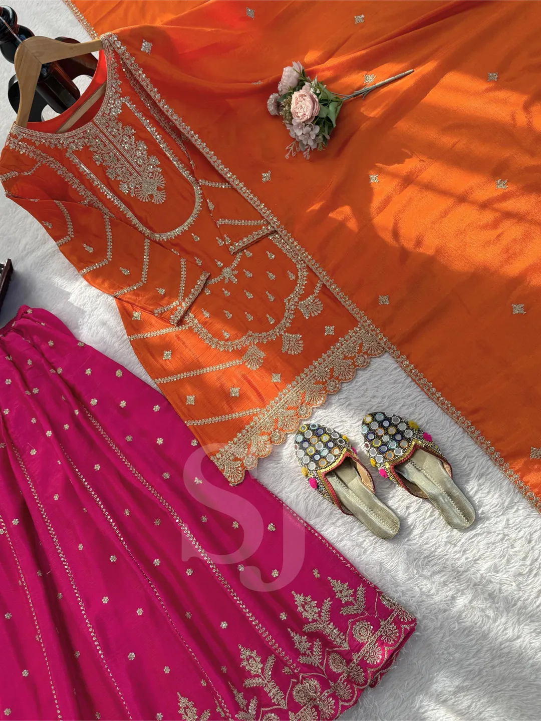 Orange Kurta Palazzo Dupatta Set Indian Designer Salwar Kameez Readymade Suit Set, 3 Piece Combo Suit Set, Wedding Festival Wear Kurta Sets