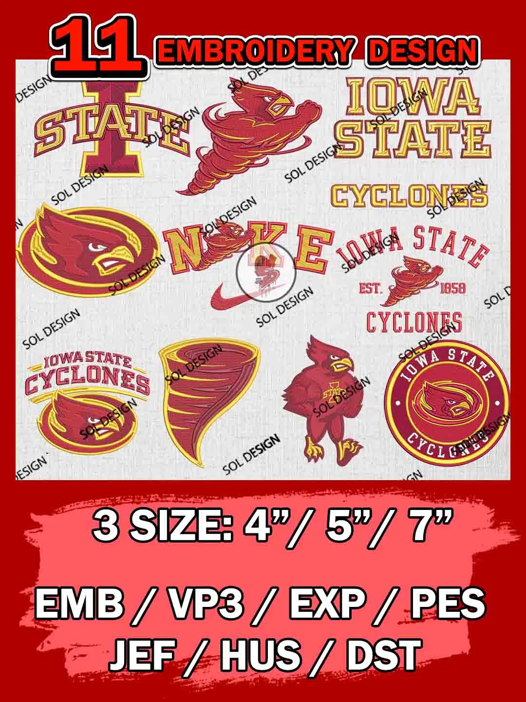 11 NCAA Iowa State Cyclones Bundle Embroidery Files, NCAA Iowa State ...