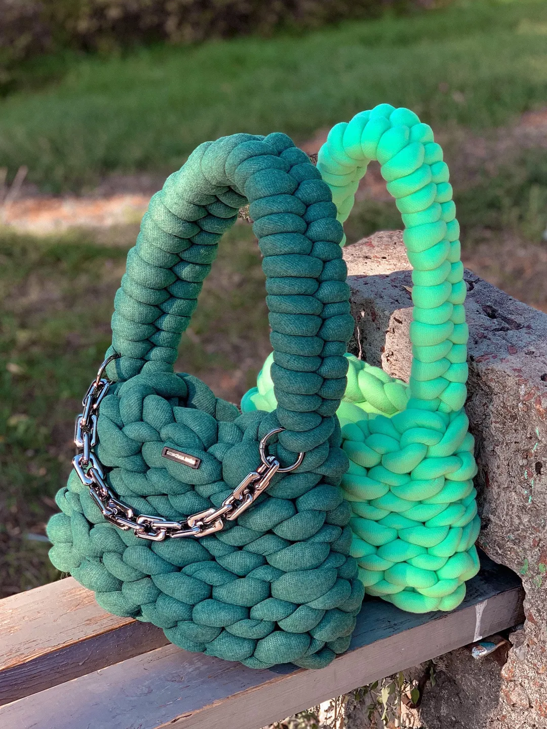 Chunky bag, knit crochet handbag, shoulder purse, vegan knit crossbody, retro style, mini tote, small woven bag