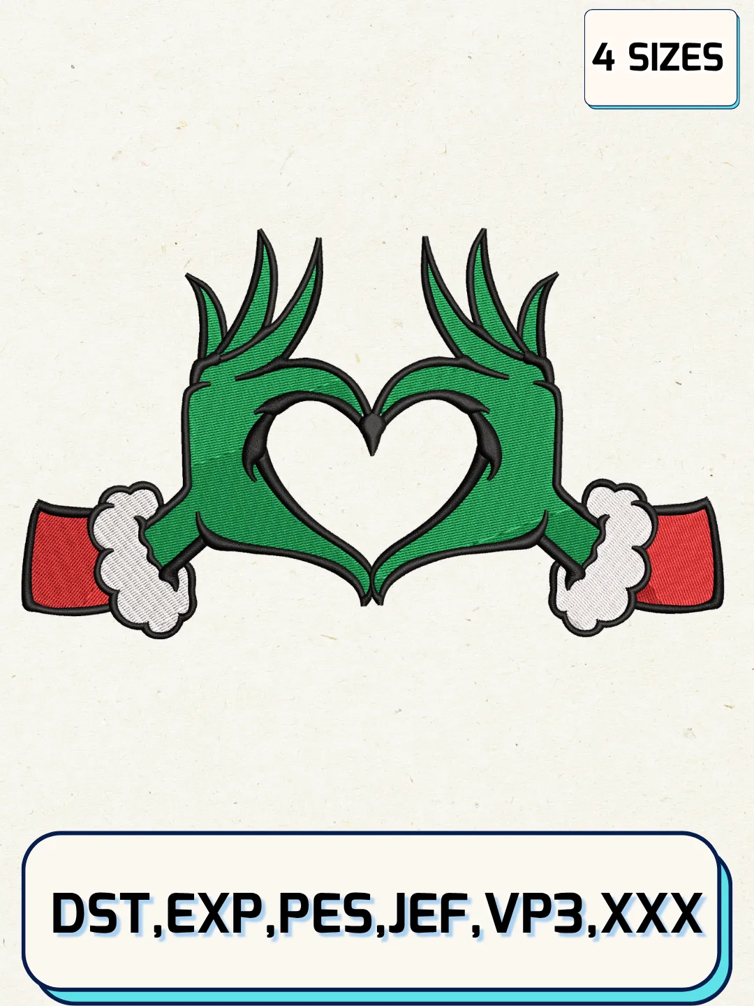 Grinch Heart Hands Embroidery Design,Christmas Embroidery Designs,Machine Embroidery Files,Grinch Embroidery Design,4 Sizes