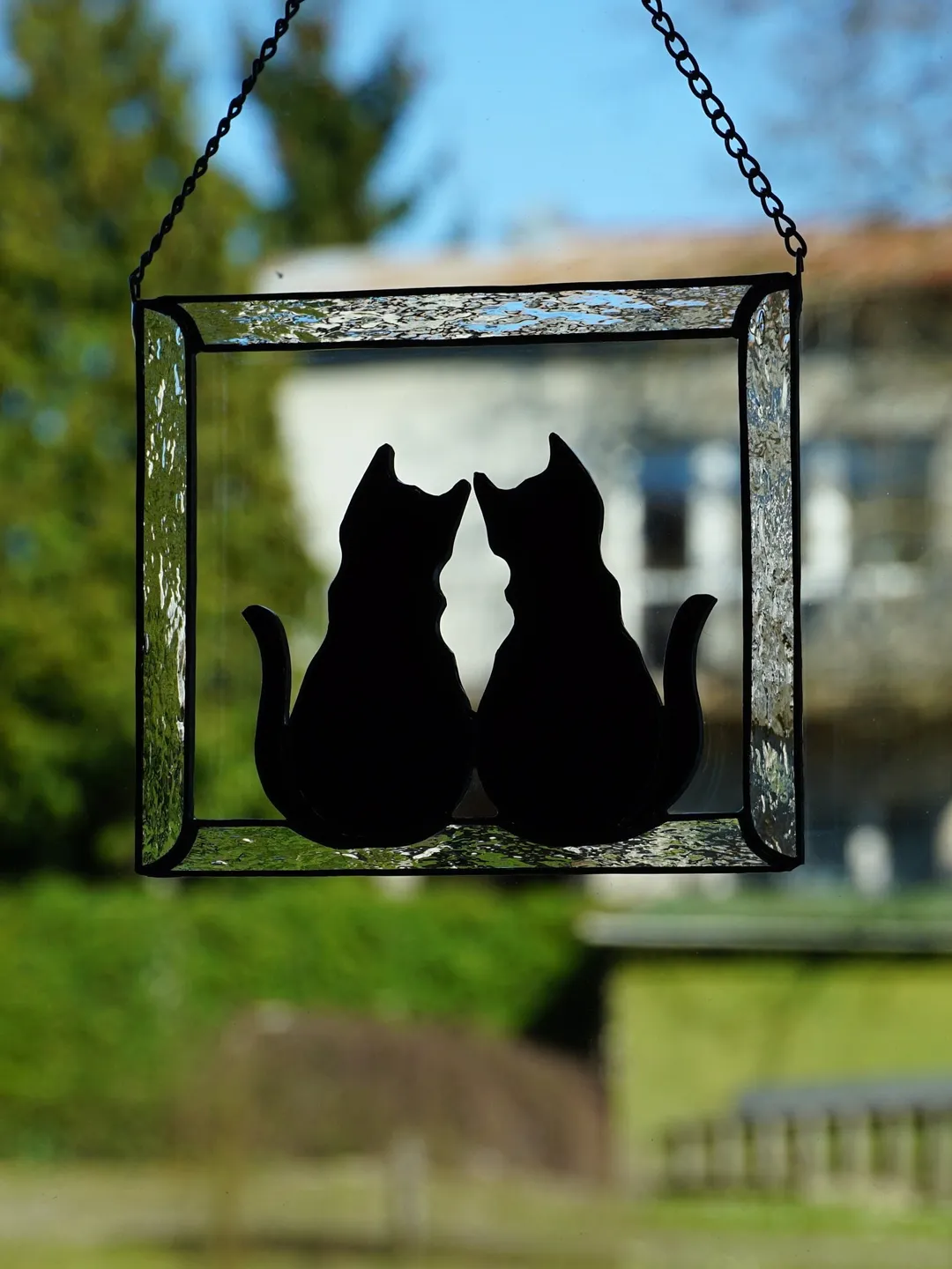 Black Cat in Frame Stained glass window hanging Suncatcher . Gift for ...