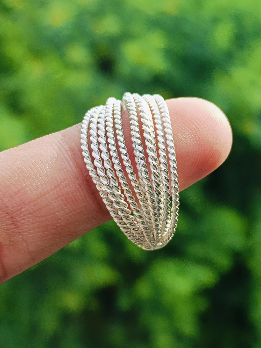 Open Rope Ring Sterling Silver Braided Rope Ring: Adjustable Open Cuff Band