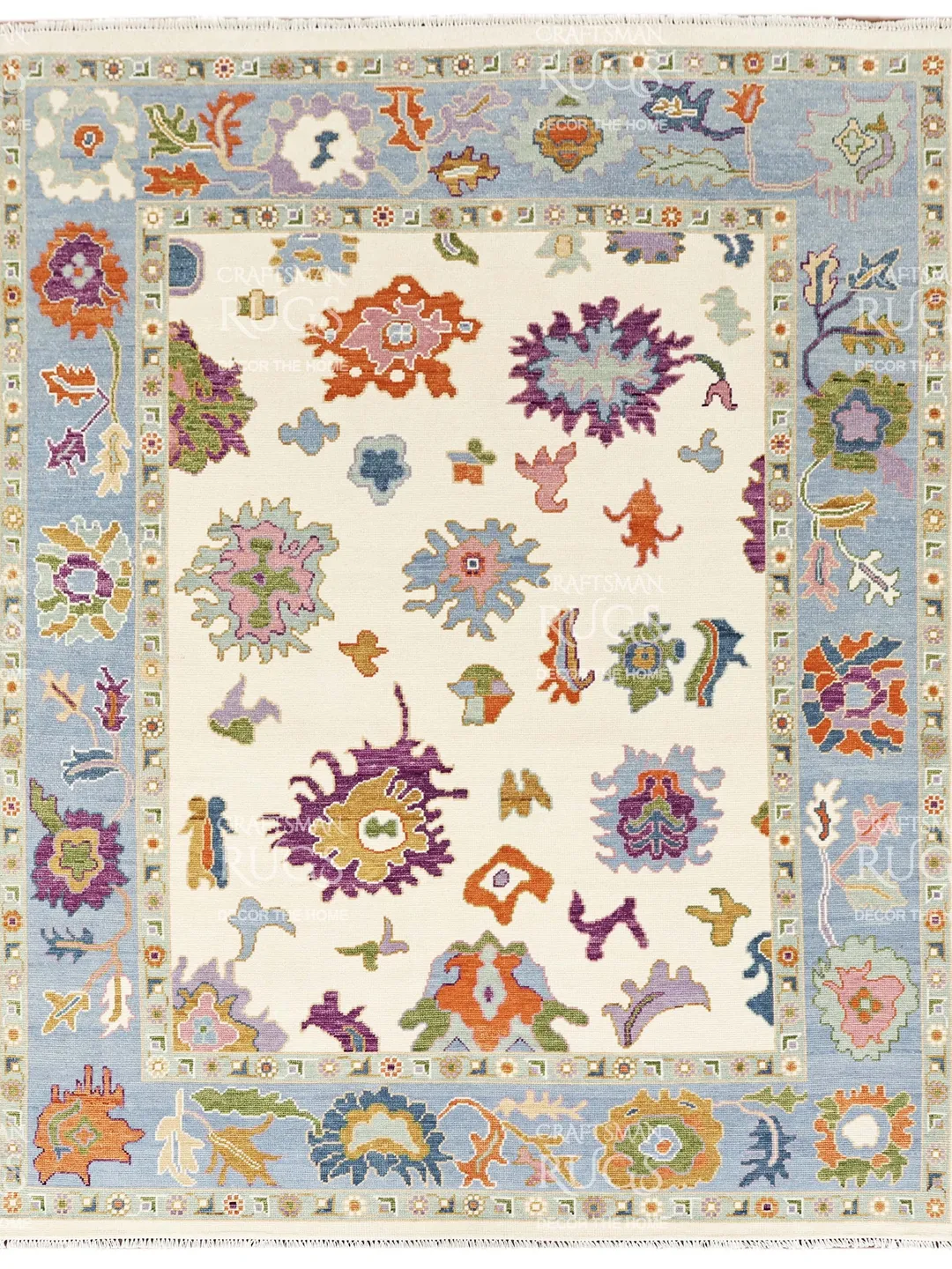 8x10 feet Quick Ship! Bella Multicolor Oushak Hand-Knotted Rug | Turkish knots weave | Antique style Contemporary Living Room Rug