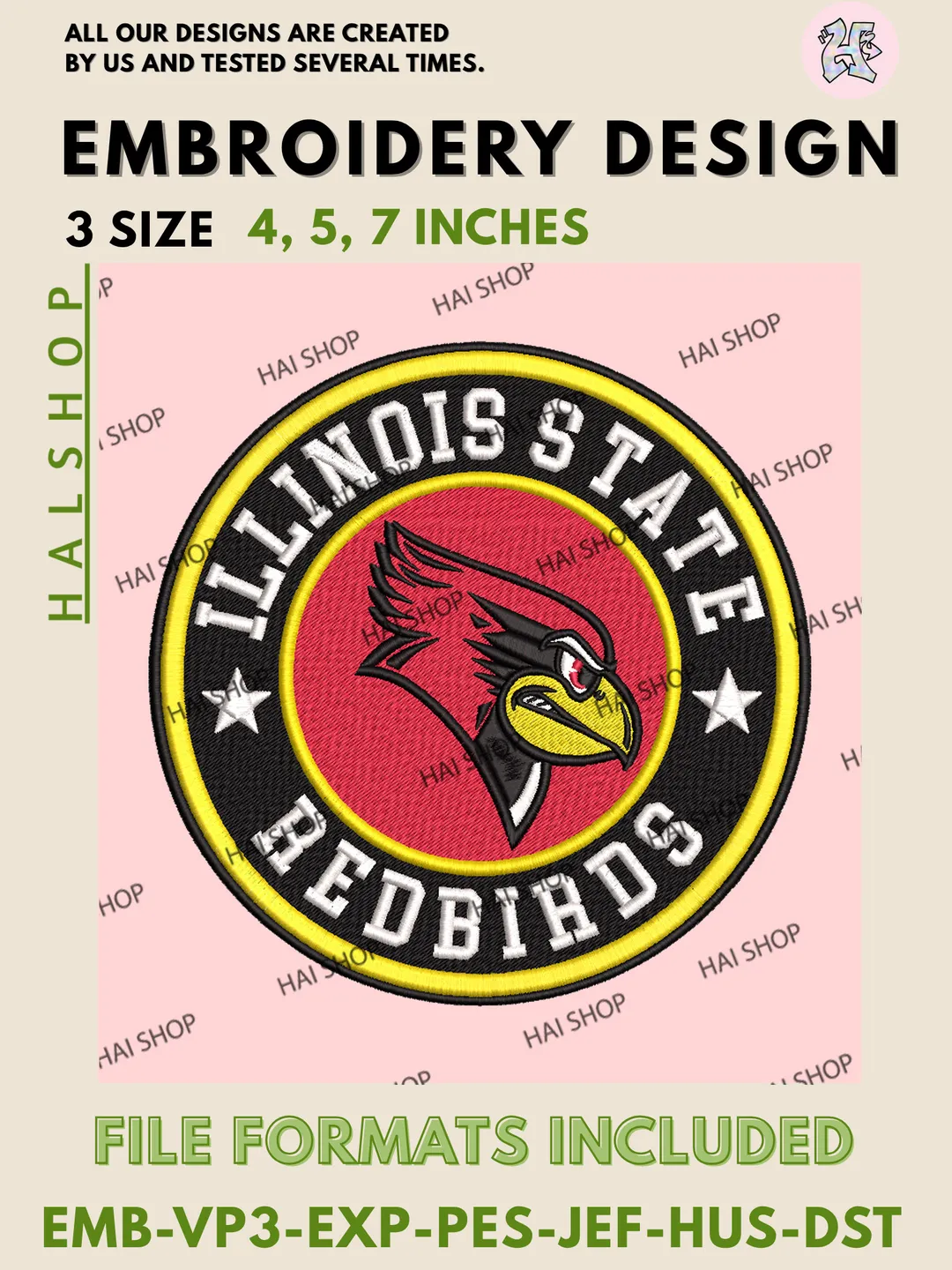 NCAA Illinois State Redbirds Football Team Head Logo Embroidery, Illinois State Redbirds Logo Embroidery Files, Digital Download