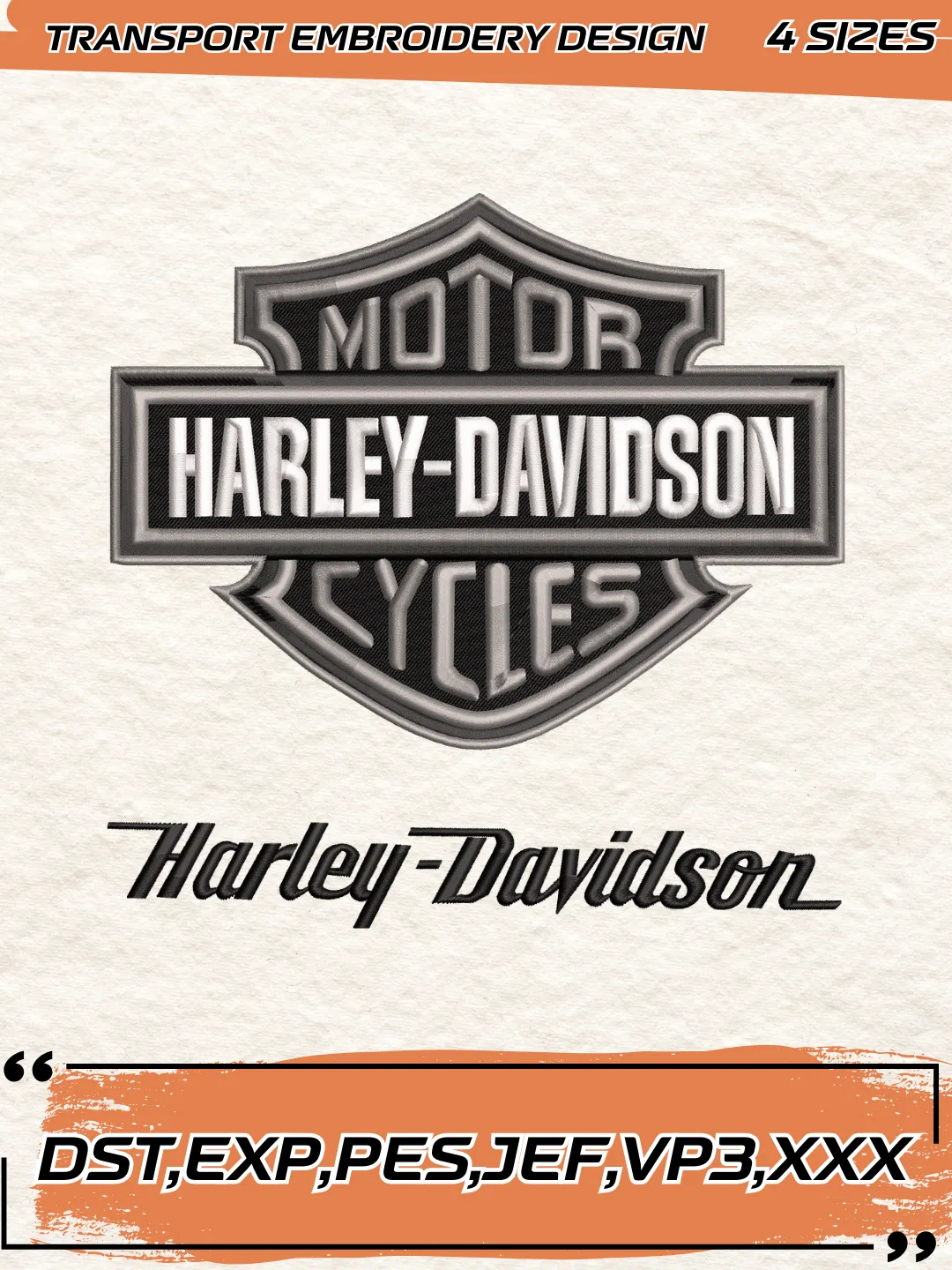 Harley-Davidson Logo Embroidery Design,Transport Embroidery File,4 Sizes, Digital Download