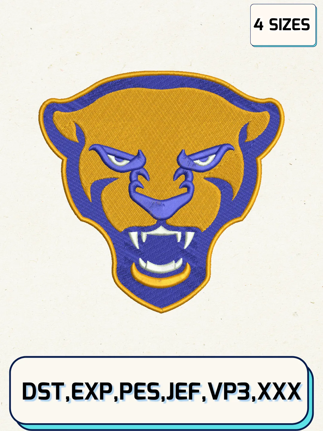 Pittsburgh Panthers Mascot Embroidery Design Files, NCAA Logos Embroidery Designs, Machine Embroidery Files, 4 Sizes