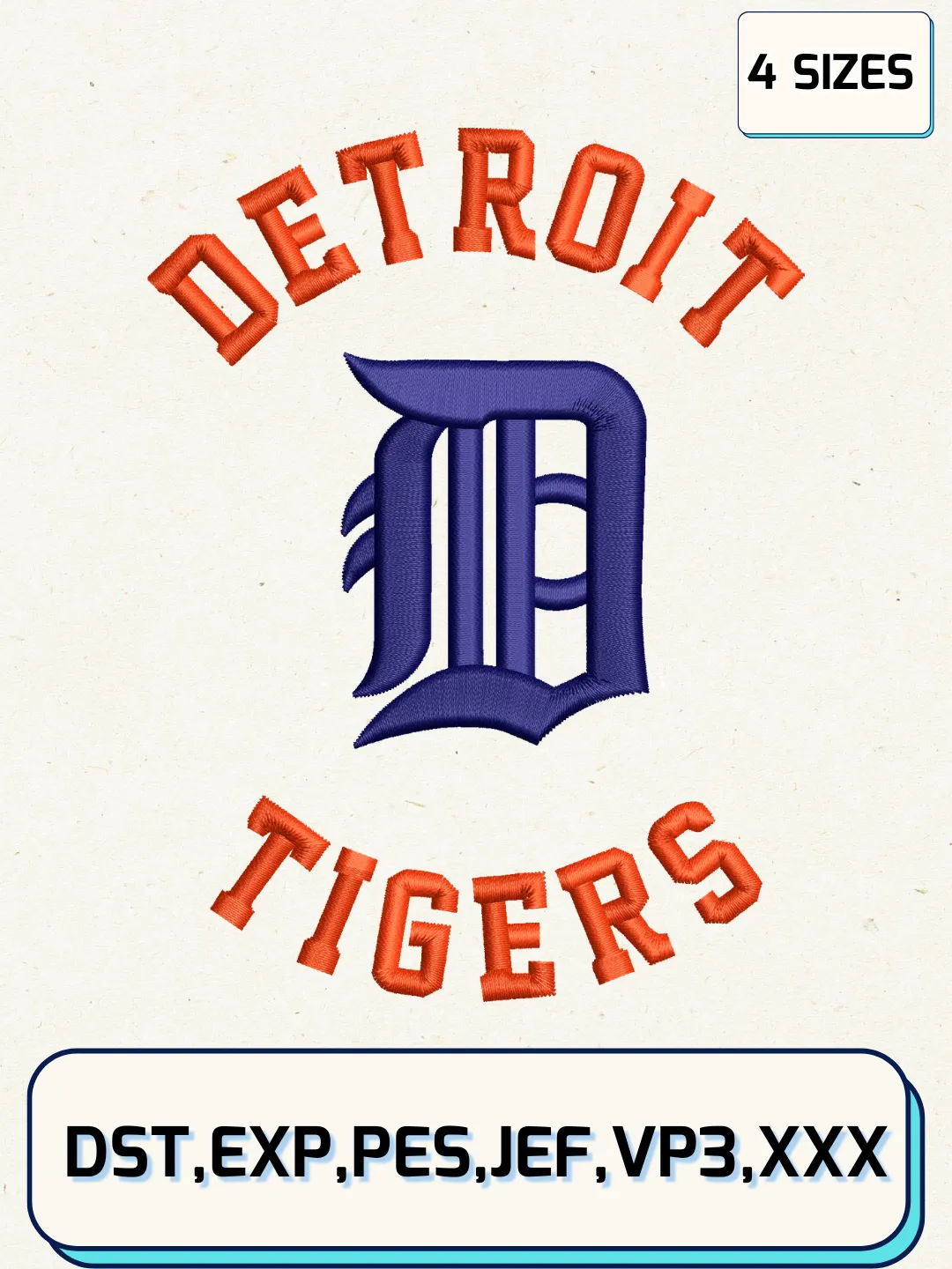 Detroit Tigers Circle Text Logos Embroidery Design Files, MLB Logos Embroidery Designs, Machine Embroidery Files, 4 Sizes