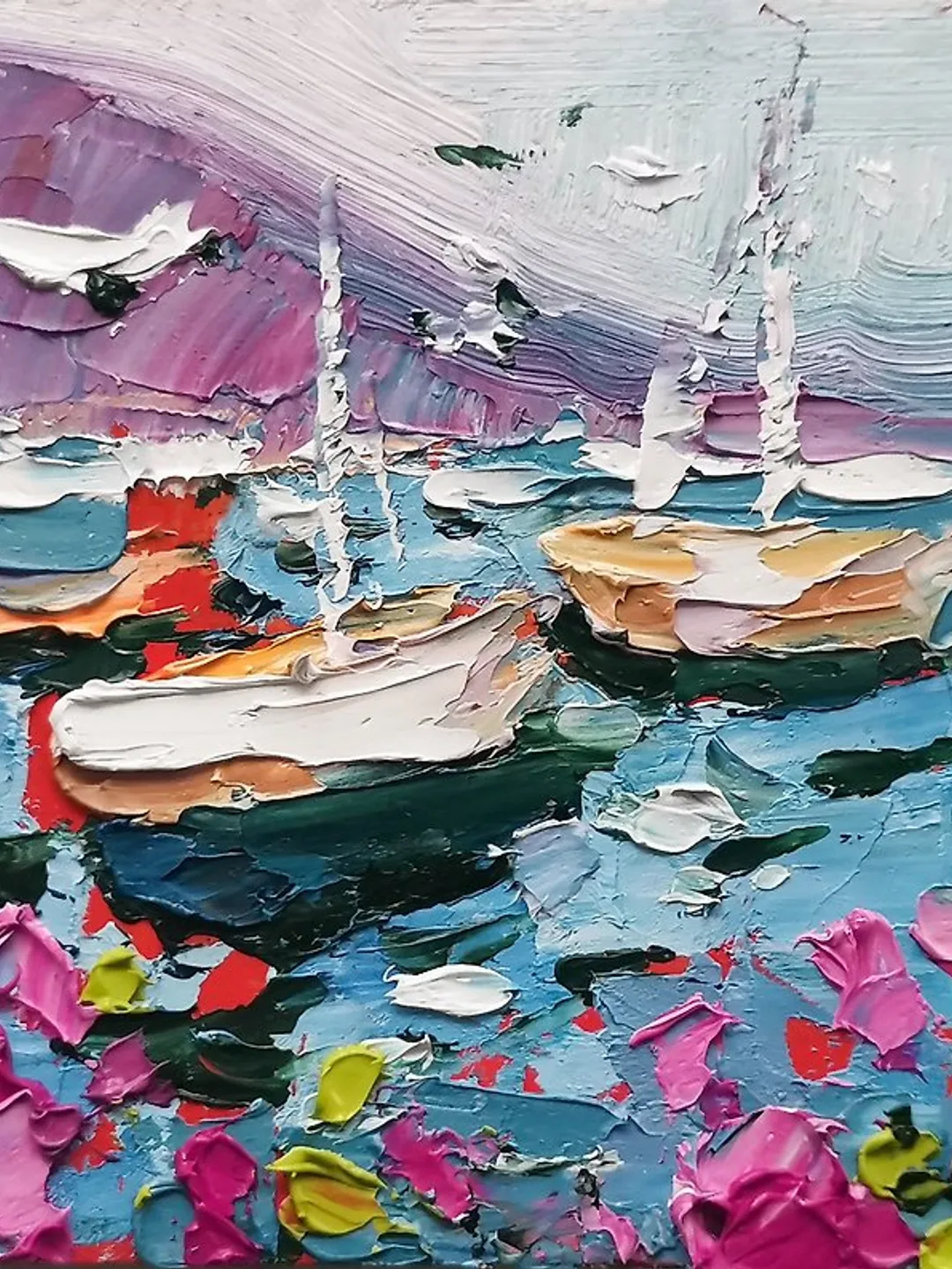 Michigan Sailboats Painting Original Art Impasto Oil Painting Poppy Art Verafe